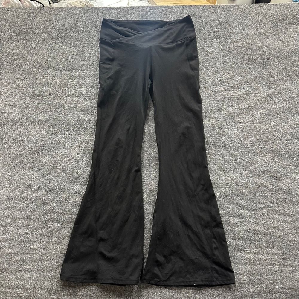 Fabletics Flare Leggings Womens Size M Black PureLuxe Crossover Waist Pockets